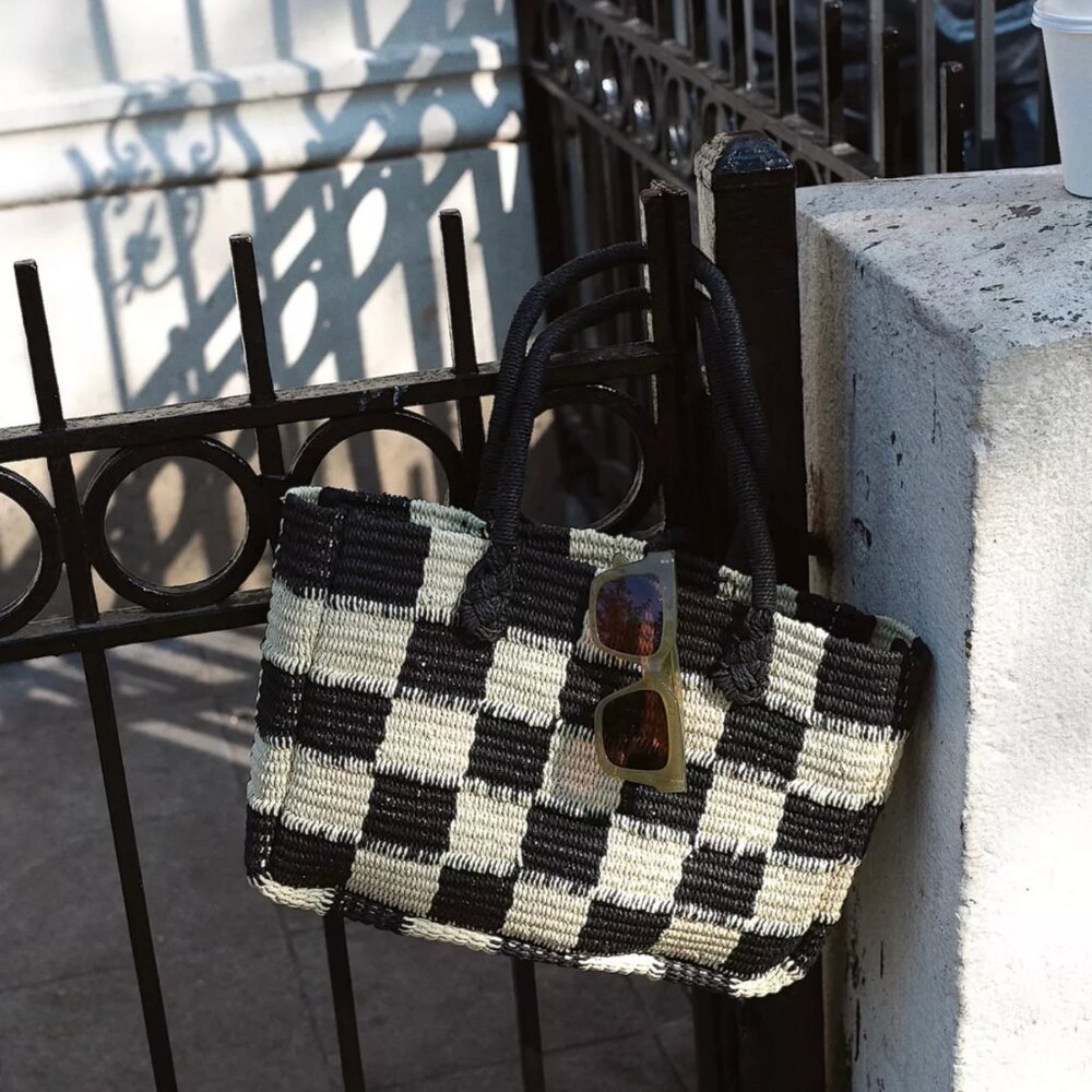 J. Crew Marseille Tote in Gingham Straw